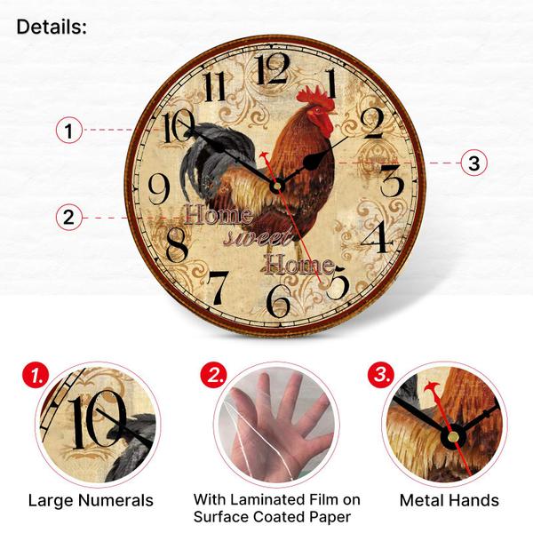 Imagem de Relógio de parede TAHEAT Rustic Rooster 35 cm Retro Silent Non Ticki