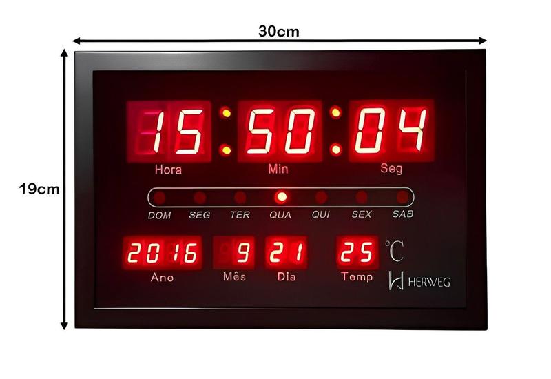 Imagem de Relógio De Parede Termômetro Calendario Herweg 6289 Bivolt