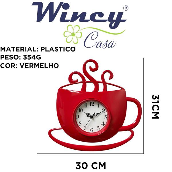 Imagem de Relógio de Parede Wincy Xicara Vermelha Ponteiro Silencioso Decoração Casa Sala Cozinha PDA03015