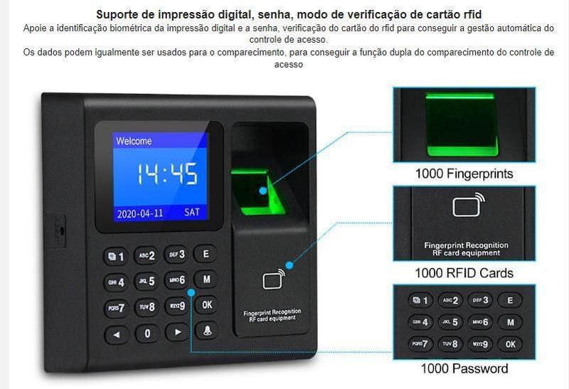 Imagem de Relógio De Ponto Biométrico Digital Rfid+10 Keyfobs Cartão