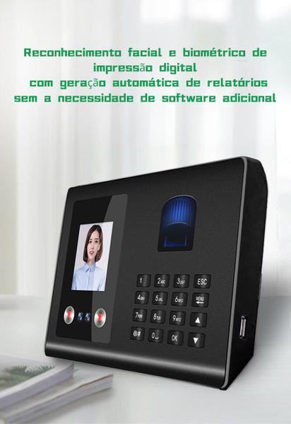 Imagem de Relógio De Ponto Biométrico Impressão Digital Com Reconhecimento Facial 1500 Cadastros