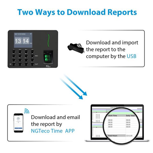 Imagem de Relógio de ponto NGTeco W3 WiFi com impressão digital biométrica para pequenas empresas