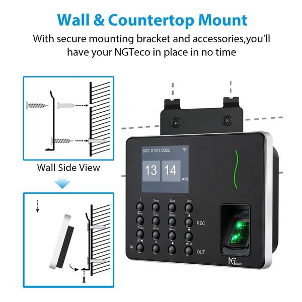 Imagem de Relógio de ponto NGTeco W3 WiFi com impressão digital biométrica para pequenas empresas