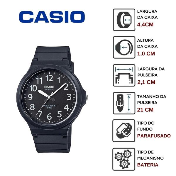 Imagem de Relógio de Pulso Casio Analógico Vintage Unissex Masculino Feminino Classico Redondo Preto a Prova Dágua MW-240