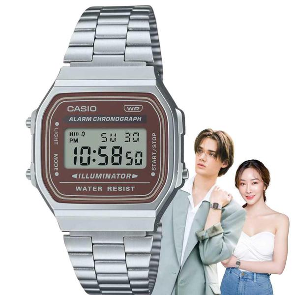 Imagem de Relógio de Pulso Casio  Digital  Vintage Resistente Água Quadrado Pequeno Casual Prata A168WA-5AYDF