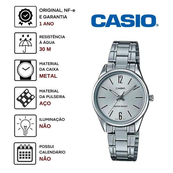 Imagem de Relógio de Pulso Casio Feminino Analógico Prata Pequeno Pulseira Aço Inoxidável Redondo Casual Prata LTP-V005D-7BUDF