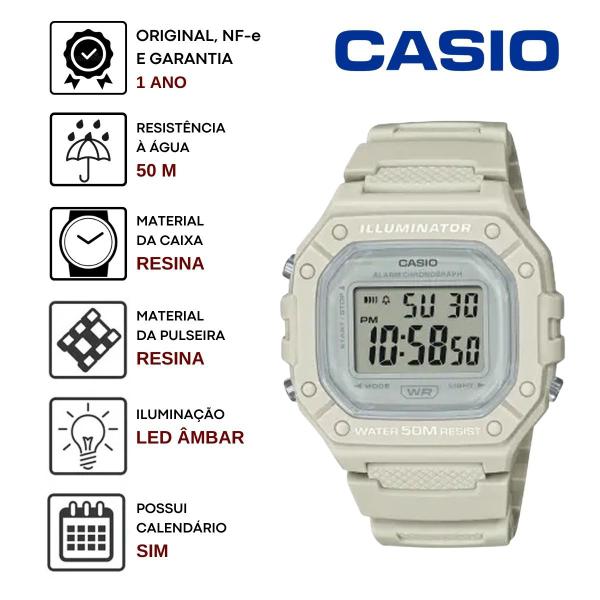 Imagem de Relógio de Pulso Casio Feminino Digital Esportivo Quadrado Illuminator Branco Prova Dágua 50 Metros W-218HC-8AVDF