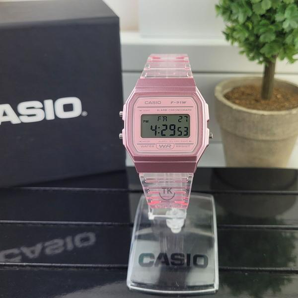 Imagem de Relógio de Pulso Casio Feminino Digital Rosa Transparente Moderno Leve Original F-91WS-4DF