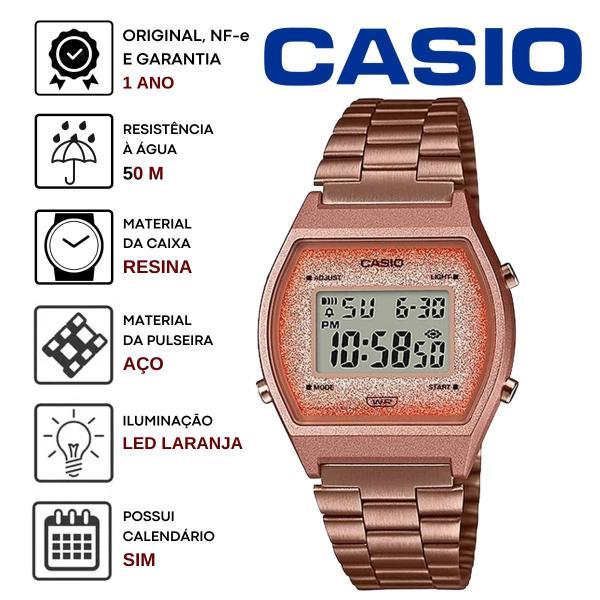 Imagem de Relógio de Pulso Casio Feminino Vintage Digital Rose Gold Retro Estiloso Calêndario Alarme Original B640WCG-5DF