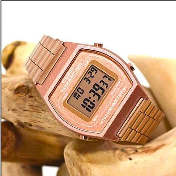 Imagem de Relógio de Pulso Casio Feminino Vintage Quadrado Digital Prova Dágua 5 ATM Illuminator Pulseira Aço Inóx Casual Rose Gold B640WC-5ADF