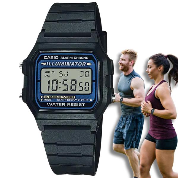 Imagem de Relógio de Pulso Casio Illuminator Treino Quadrado Leve Resistente Água Feminio Masculino Classico Quartz Casual Esportivo Preto F-105W-1ADF