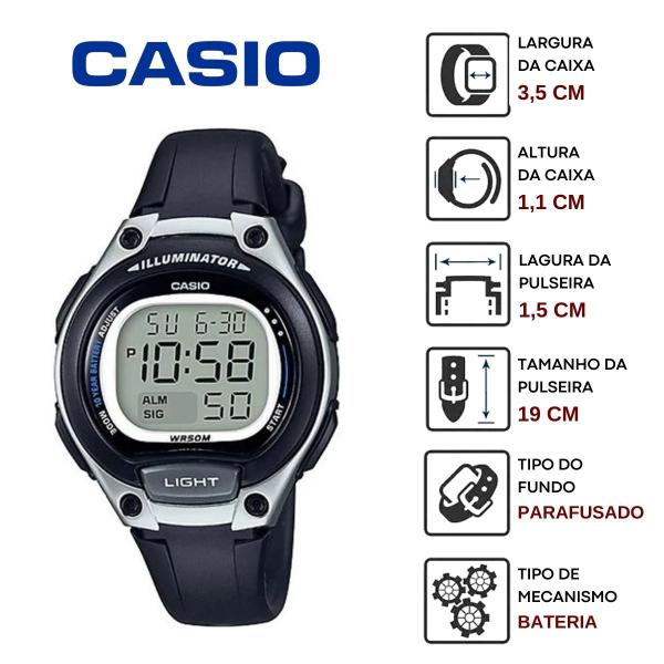 Imagem de Relógio de Pulso Casio Infantil Digital Preto Pequeno Alarme Prova dágua Original LW-203-1AVDF