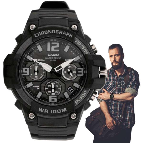 Imagem de Relógio de Pulso Casio Masculino Analógico Cronógrafo Esportivo Robusto Prova Dágua 100 Metros Quartz Redondo Preto MCW-100H-1A3VDF