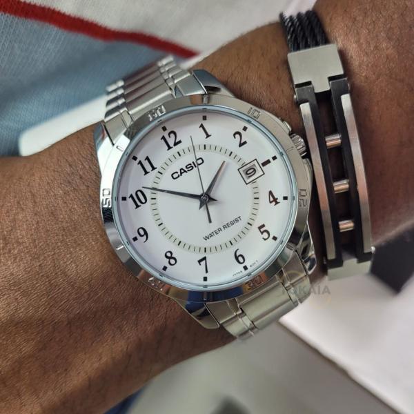 Imagem de Relógio de Pulso Casio Masculino Analógico Prata Aço Inox Redondo Casual Original MTP-V004D-7BUDF