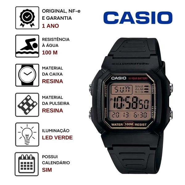 Imagem de Relógio de Pulso Casio Masculino Digital Preto Casual Marca Original 100 Metros Luz Led Alarmes W-800HG-9AVDF