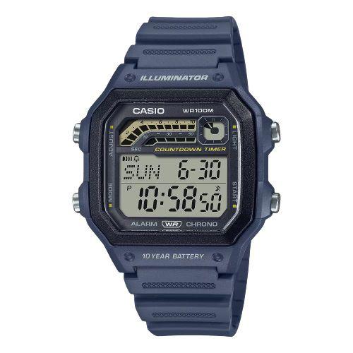 Imagem de Relógio de Pulso Casio Masculino Esportivo Cronógrafo Hora Mundial Prova Dágua 100 Metros Temporizador Corrida 10 anos Bateria Digital WS-1600H Preto Grafite Azul