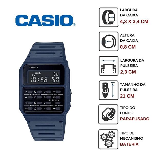 Imagem de Relógio de Pulso Casio Masculino Feminino Unissex Quardrado Retro Vintage Calculadora Digital Azul Vermelho Branco Preto e Verde CA-53WF 