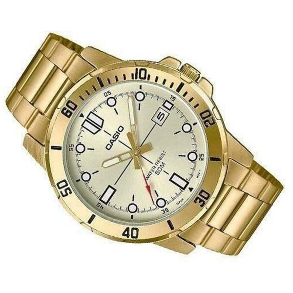 Imagem de Relógio de Pulso Casio Masculino Prova D àgua 5 ATM Analógico Aço Inóx Redondo Estiloso Social Casual Collection Dourado MTP-VD01G 