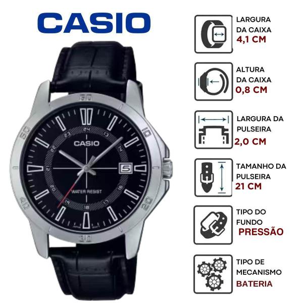 Imagem de Relógio de Pulso Casio Masculino Redondo Pulseira Couro Prova Dagua 30 Metros Quartz Analógico Casual Prata MTP-V004L-1CUDF