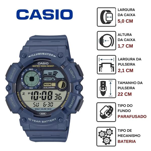 Imagem de Relógio de Pulso Casio Masculino Tabua de Mares Fase da Lua Prova Dagua 100 Metros Esportivo Preto Azul Marrom Digital WS-1500H + Canivete