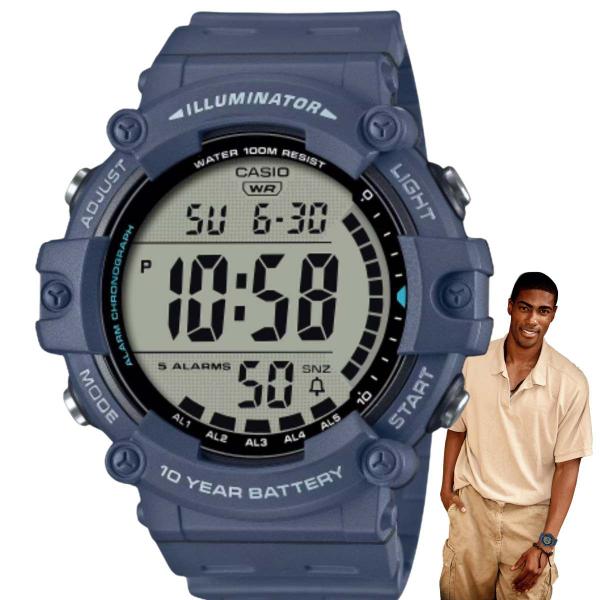 Imagem de Relógio de Pulso Casio Original Masculino Robusto Esportivo Prova Dágua 10 anos Bateria 5 Alarmes Cronômetro Digital Azul AE-1500WH-2AVDF