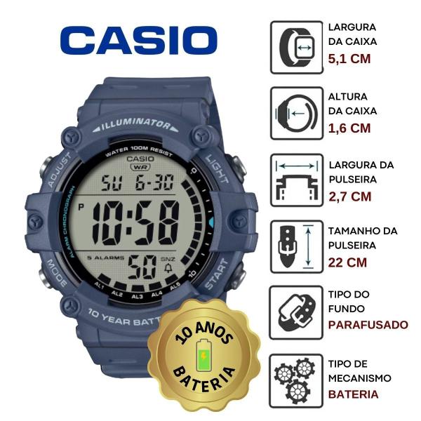 Imagem de Relógio de Pulso Casio Original Masculino Robusto Esportivo Prova Dágua 10 anos Bateria 5 Alarmes Cronômetro Digital Azul AE-1500WH-2AVDF