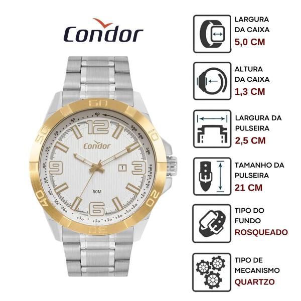 Imagem de Relógio de Pulso Condor Civic Masculino Resistente Água 50M Casual Analógico Aço Inóx Misto Prata Dourado COPC32CL/4K