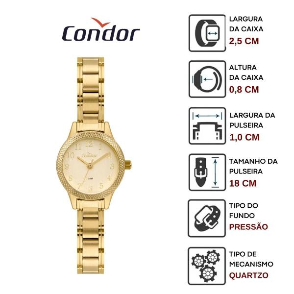 Imagem de Relógio de Pulso Condor Feminino Pequeno  Analogico Aço Inóx COPC21  Dourado Prata 