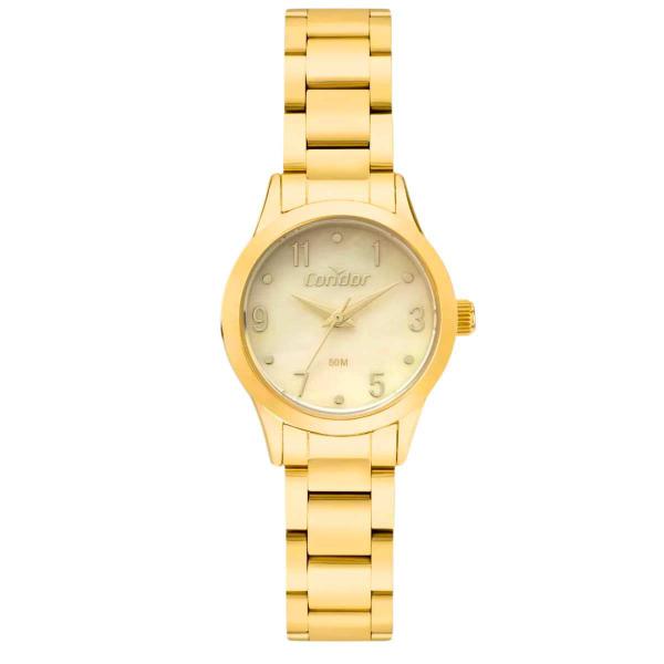 Imagem de Relógio de Pulso Condor Feminino Pequeno Mini Redondo Quartz Analogico Prova Dágua Aço Inóx Casual Dourado COPC21J 