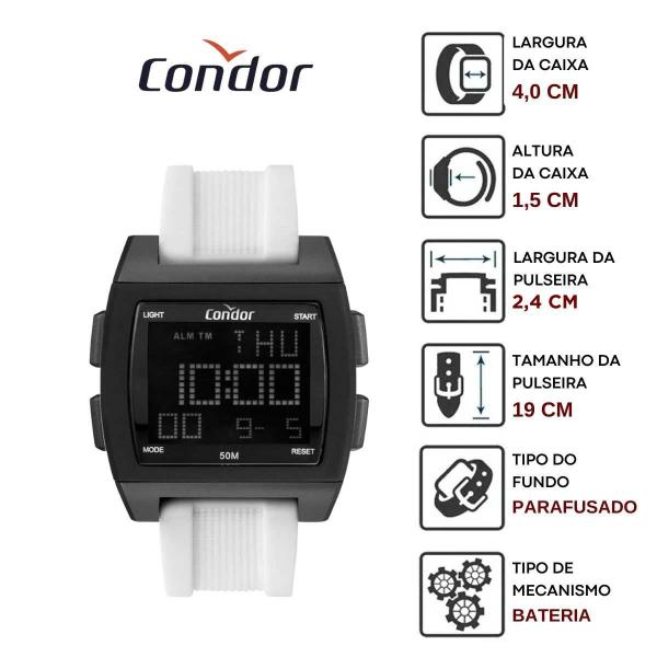 Imagem de Relógio de Pulso Condor Masculino Digital Led Presente Troca Pulseira Silicone Preto Branco Esportivo Prova Dágua COBJ2649AK/T6P