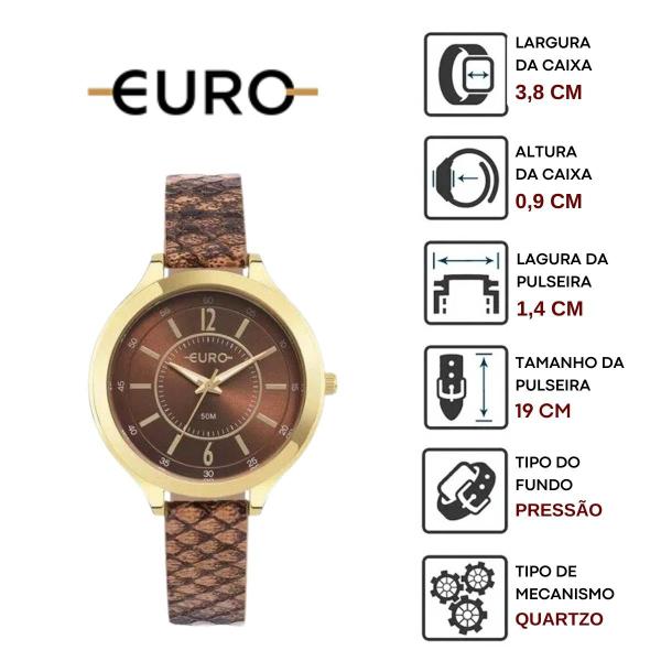 Imagem de Relógio de Pulso Euro Feminino Analógico Redondo Resistente Água Pulseira Animal Print Casual Dourado EU2035YTL/5D