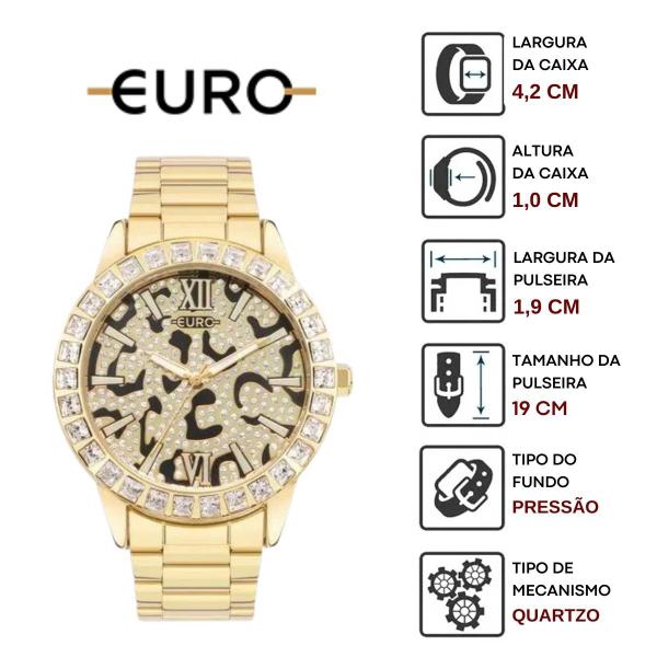 Imagem de Relógio de Pulso Euro Feminino Animal Print Resistente Água 50 Metros Analógico Casual EU2036YT Dourado EU2036YTG/4P