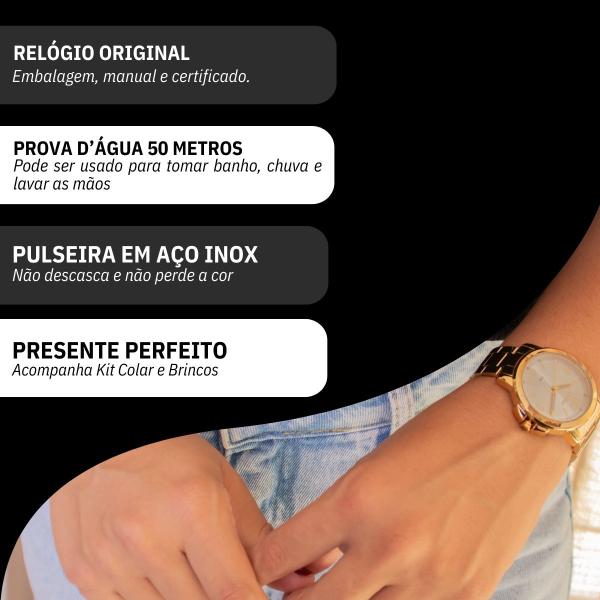 Imagem de Relógio de Pulso Feminino Condor Dourado COPC21AEEJ/K4D Colar e Brincos