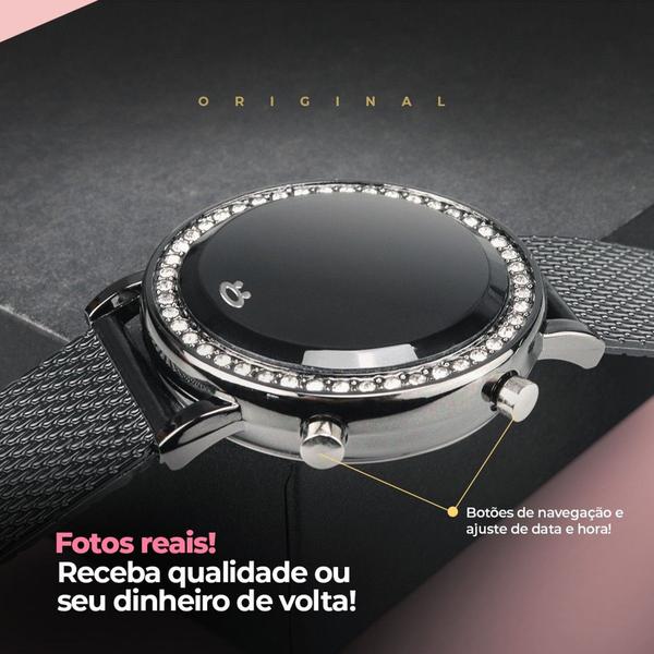 Imagem de Relógio De Pulso Feminino Preto Dourado Strass Digital Luxo Casual