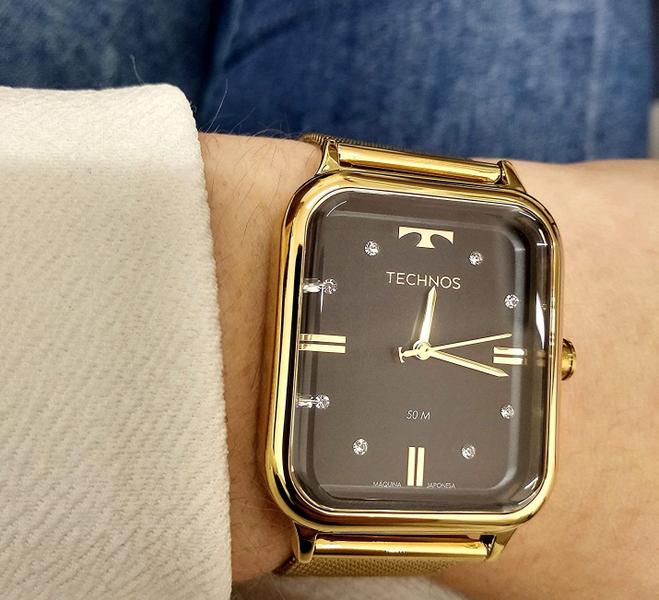 Imagem de Relógio de Pulso Feminino Technos Dourado e Preto Style Pulseira Mesh Clássico Slim 2039CQ/1P