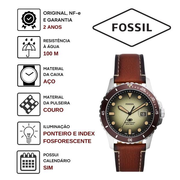 Imagem de Relógio de Pulso Fossil Masculino Analógico Pulseira Couro Casual Prova D Água 100M Aço Inóx Prata FS5961/0M