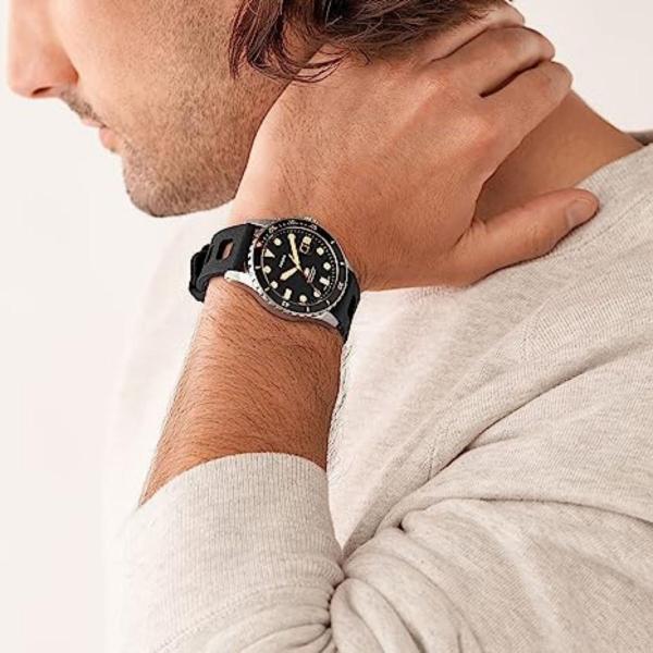 Imagem de Relógio de Pulso Fossil Masculino Casual Analógico Prova D Água 100M Pulseira Silicone Aço Inóx Prata FS5947/0PN