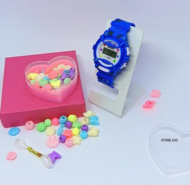 Imagem de Relógio de Pulso Infantil Digital Esporte Silicone + Kit Miçangas Coloridas para Montar Colar Pulseiras Anel Pingentes