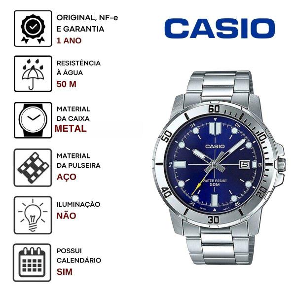 Imagem de Relógio de Pulso Masculino Casio Collection Analógico Prova D Água 50M Aço Inóx Casual Prata MTP-VD01D