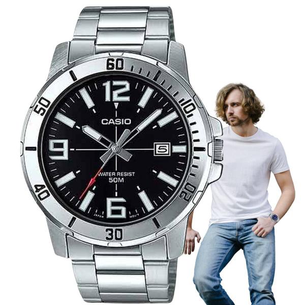 Imagem de Relógio de Pulso Masculino Casio Collection Analógico Prova D Água 50M Aço Inóx Casual Prata MTP-VD01D