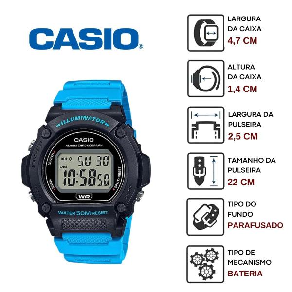 Imagem de Relógio De Pulso Masculino Casio Illuminator Digital Redondo Prova Dágua 50 Metros Esportivo Azul W-219H-2A2VDF