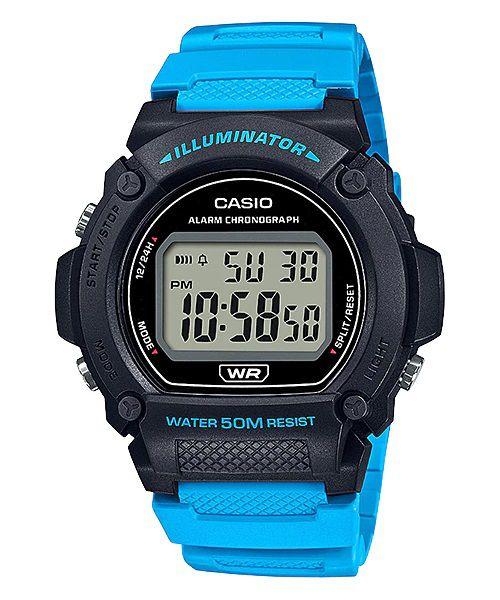 Imagem de Relógio De Pulso Masculino Casio Illuminator Digital Redondo Prova Dágua 50 Metros Esportivo Preto Azul Laranja e Cinza W-219H