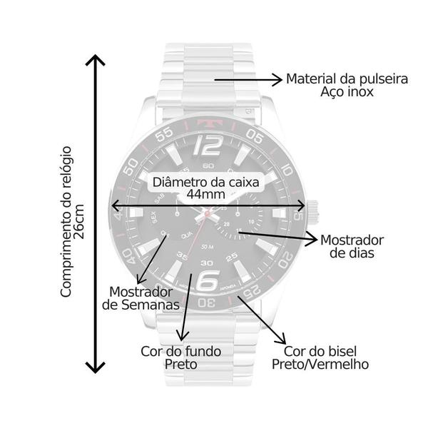 Imagem de Relógio de Pulso Masculino Racer Technos Correia Prata 6P25CA/T1P Kit 3 Pulseiras Coleção Exclusiva