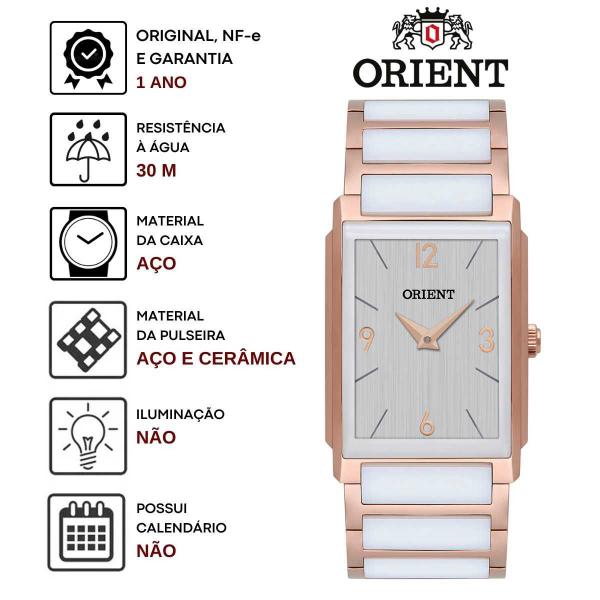 Imagem de Relógio de Pulso Orient Feminino Analógico Aço Inox Cerâmica Branca Preta LTSK0003 S1RB Rose Gold LTSK0001 P1KP Dourado