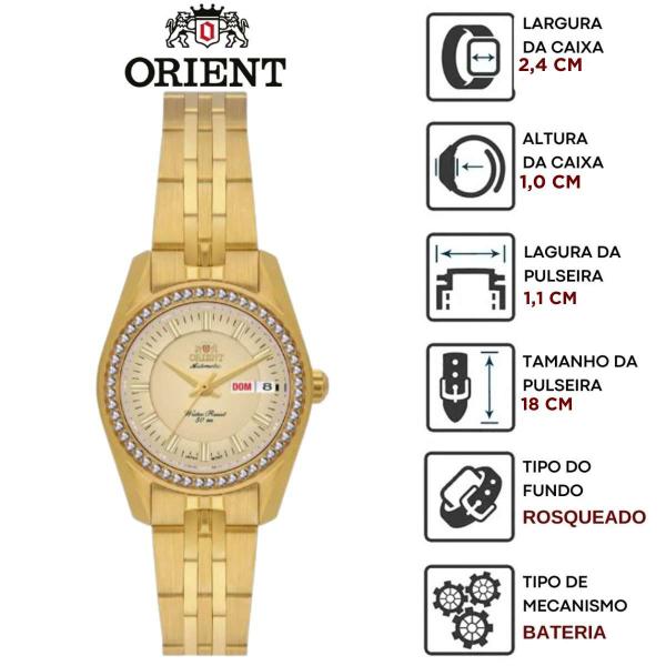 Imagem de Relógio de Pulso Orient Feminino Automático Mecanico Pequeno Redondo Casual Dourado NH6GG006 C1KX