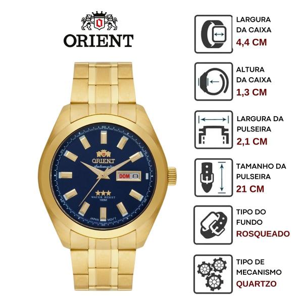 Imagem de Relógio de Pulso Orient Masculino Automático Prova Dágua 10 ATM 3 Estrelas Aço Inóx Original Casual Dourado 469gp075f D1kx