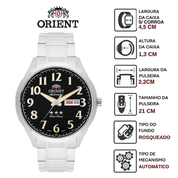 Imagem de Relógio de Pulso Orient Masculino Mecânico Automático 3 Estrelas Prova Dágua 50 Metros Aço Inóx Casual Prata 469SS074F 