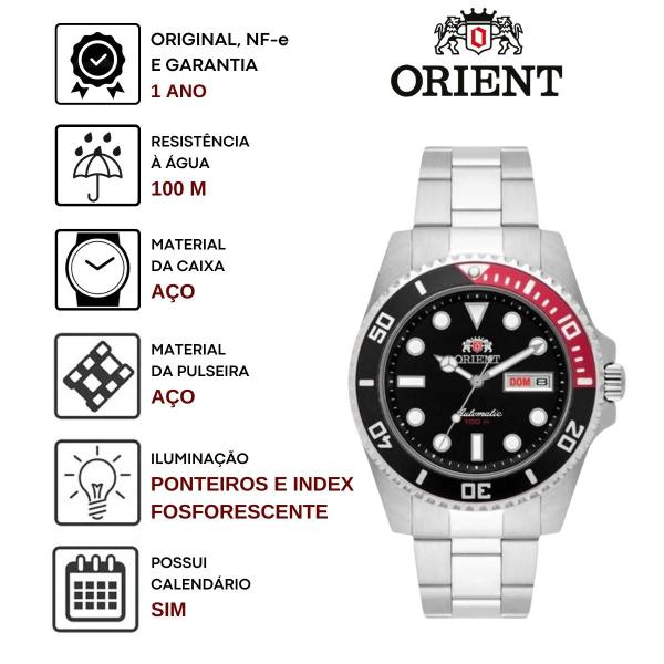 Imagem de Relógio de Pulso Orient Masculino Mecânico Automático Calendário Duplo Analógico Aço Inóx Prata Prova D Água 100 Metros 469SS068F P1SX