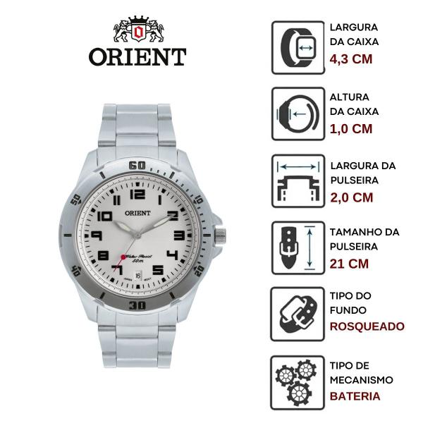 Imagem de Relogio de Pulso Orient Masculino Prateado a Prova Dágua Caixa e Pulseira em Aço Inóx MBSS1155A