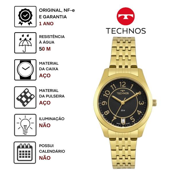 Imagem de Relógio de Pulso Technos Feminino Analógico Aço Inóx Quartz Prova Dpagua 50 Metros Boutique Redondo Pequeno Casual Dourado 2115KNJS/4P